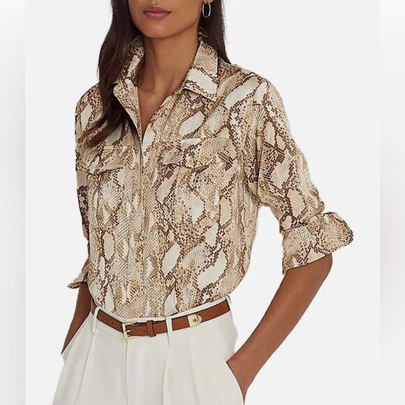 Lauren Ralph Lauren Snake Print Collar Blouse, Size XS New w/Tag Retail $155 - Picture 1 of 8